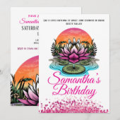 Elegante Lotus Bloem Verjaardag Uitnodiging (Voorkant / Achterkant)