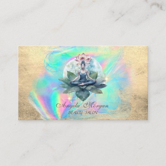Elegante Lotus Bloem Yoga Meisje Holografisch Visitekaartje (Voorkant)