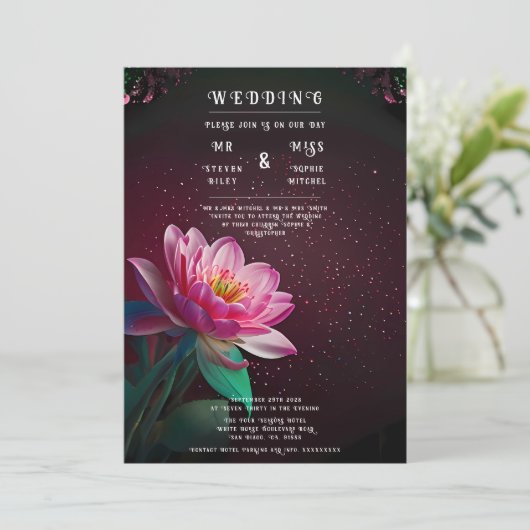 Elegante Lotus bruiloft uitnodiging | Floral Cosmi (Staand voorkant)