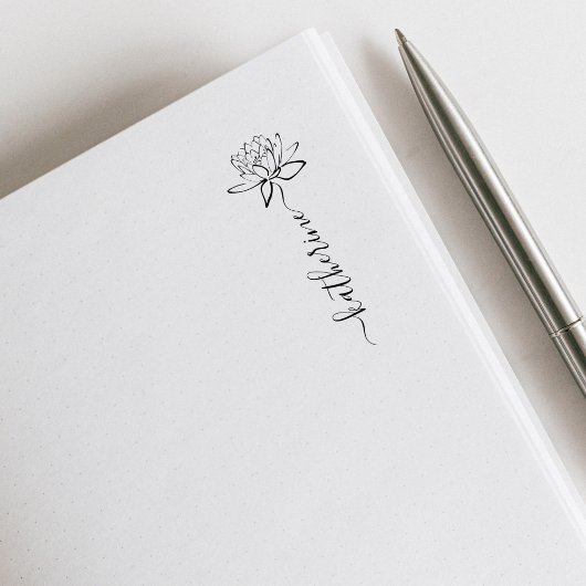 Elegante Lotus Flower Aangepaste Naam Bibliotheek Rubberstempel