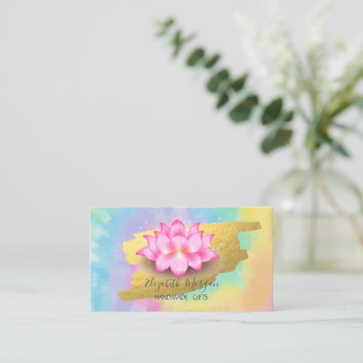 Elegante Lotus Gold Folie Borstel Slag Tie Dye Visitekaartje (Staand voorkant)