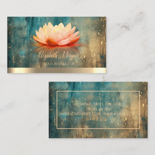 Elegante Lotus Gold Stripe Grunge Yoga Instructeur Visitekaartje (Voorkant / Achterkant)