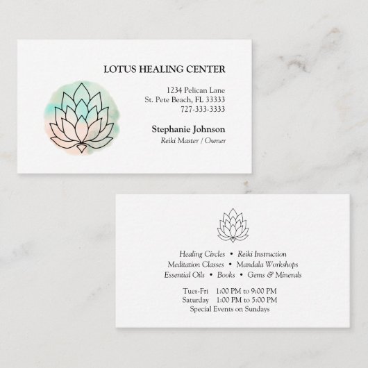 Elegante Lotus lijntekening Logo Visitekaartje (Voorkant / Achterkant)