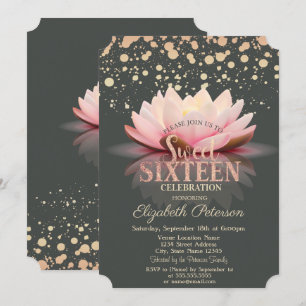 Elegante Lotus Stippen Sweet 16 Kaart