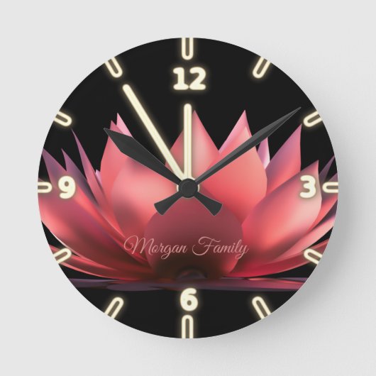 Elegante Lotus Zwart Ronde Klok (Voorkant)
