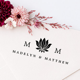 Elegante lotusbloem monogram initiaal & namen rubberstempel