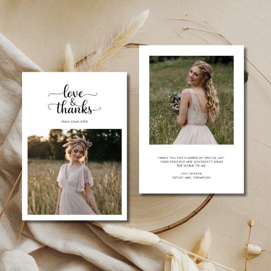 Elegante Love and Thanks Bruidsfeest Foto Bedankkaart