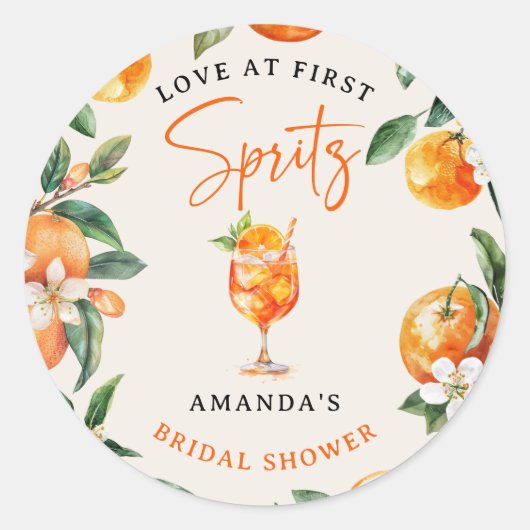 Elegante Love at First Spritz Bruiloft  Ronde Sticker (Voorkant)