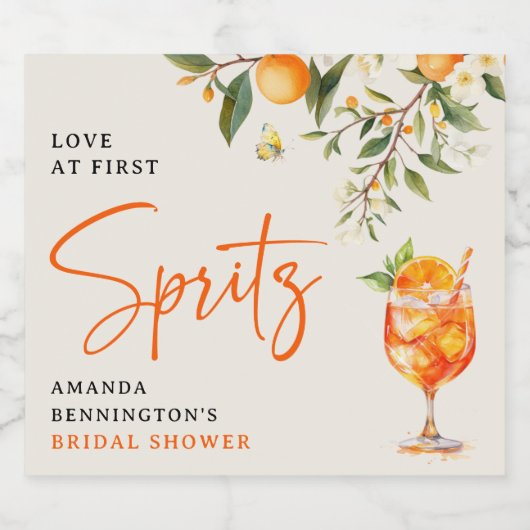 Elegante Love at First Spritz Bruiloftsfeest  Sparkling Wijnetiket (Enkel label)