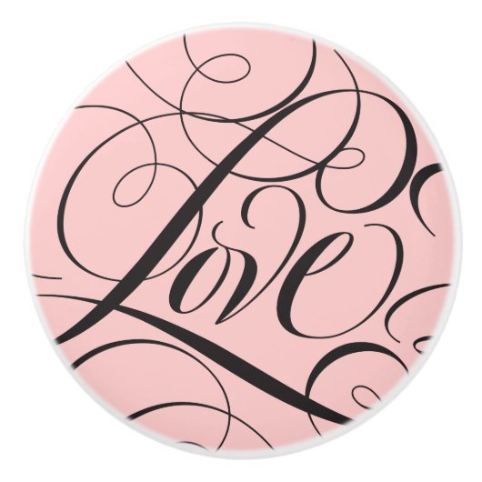 Elegante LOVE Calligraphy Script Paris Roze Zwart Keramische Knop (Voorkant)