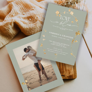 Elegante Love In Bloom Gouden Bloem Bruidsdouche Kaart