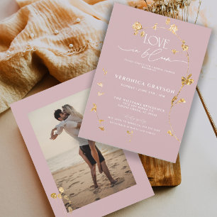 Elegante Love In Bloom Gouden Bloem Bruidsdouche Kaart