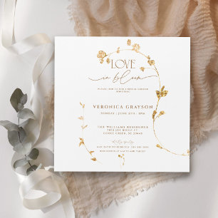 Elegante Love In Bloom Gouden Bloem Bruidsdouche Magnetische Uitnodiging