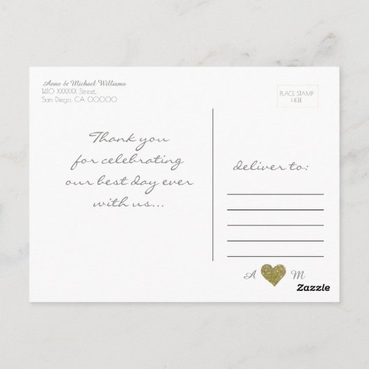 Elegante "love & Thank you" bruiloft gouden hart Briefkaart (Achterkant)
