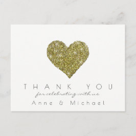 Elegante "love & Thank you" bruiloft gouden hart Briefkaart