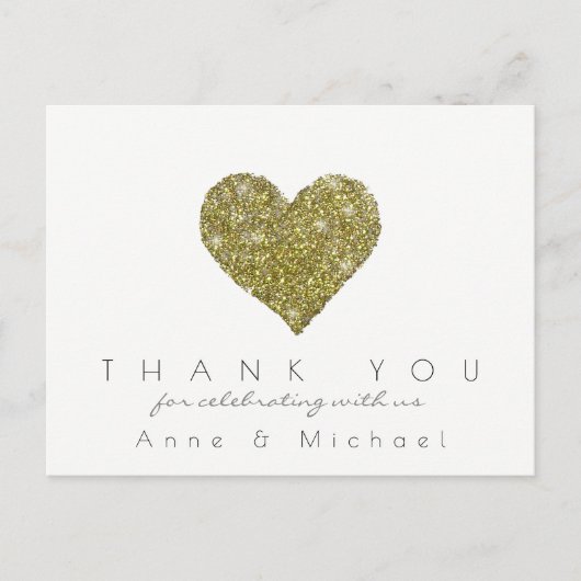 Elegante "love & Thank you" bruiloft gouden hart Briefkaart (Voorkant)