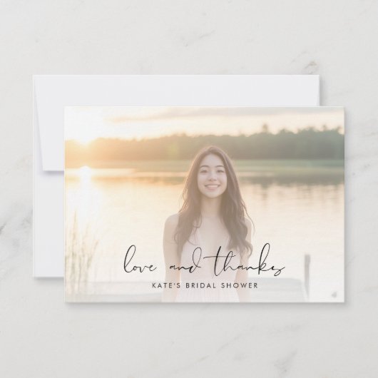 Elegante Love & Thanks Bruidsmeisje Feest Foto Bedankkaart (Voorkant)