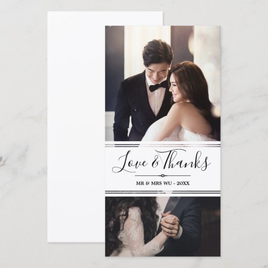 Elegante Love & Thanks Trouwfotocollage Bedankkaart (Voorkant / Achterkant)