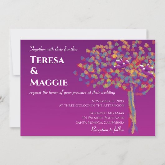 Elegante Lovebirds Cassis Paarse bruiloft uitnodig Kaart (Voorkant)