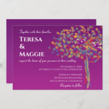 Elegante Lovebirds Cassis Paarse bruiloft uitnodig