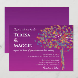 Elegante Lovebirds Cassis Paarse bruiloft uitnodig Kaart