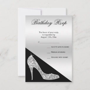 Elegante Lovertje Stiletto, Zilver & Zwarte Verjaa RSVP Kaartje