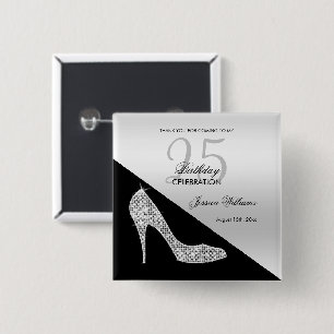 Elegante Lovertjes Stiletto, Zilver & Zwarte Verja Vierkante Button 5,1 Cm
