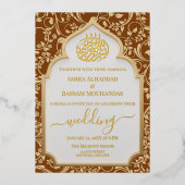 Elegante Lt Bruin & Goud Echt Folie Islamitische T Uitnodiging (Voorkant)