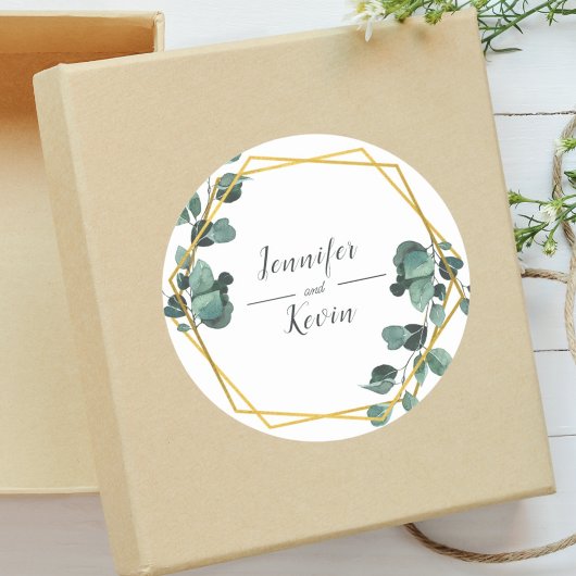 Elegante luchtige groen eucalyptus bruiloft ronde sticker