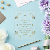 Elegante luchtige groen gouden kruis bevestiging acryl uitnodigingen (Insitu (Huwelijk))