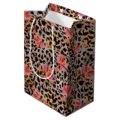 Elegante Luipaard Bloemen Medium Cadeauzakje (Achterkant Gekanteld)