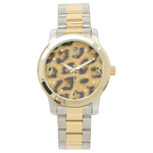 Elegante luipaard bont met gouden wijzerplaat - Ho Horloge
