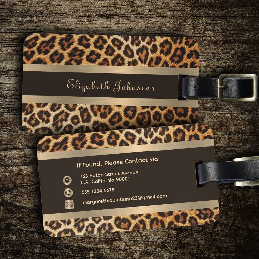 Elegante luipaard Dierenprint Bruin & Gouden Stree Bagagelabel