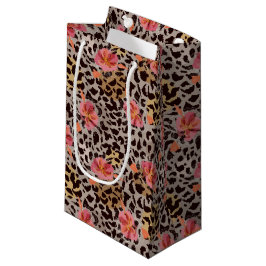Elegante Luipaard Dierprint Tropische Roze Bloemen Klein Cadeauzakje