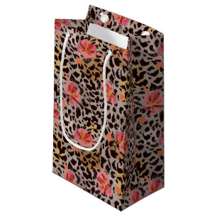 Elegante Luipaard Dierprint Tropische Roze Bloemen Klein Cadeauzakje
