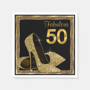 Elegante Luipaard Gouden Hoge Hak 50e Verjaardagsf Servet