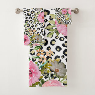 Elegante luipaarddruk en bloemenontwerp bad handdoek