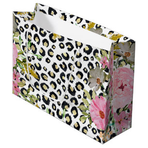 Elegante luipaarddruk en bloemenontwerp groot cadeauzakje