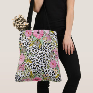 Elegante luipaarddruk en bloemenontwerp tote bag