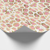 Elegante luipaardprint gouden folie roze witte gir cadeaupapier (Hoek)