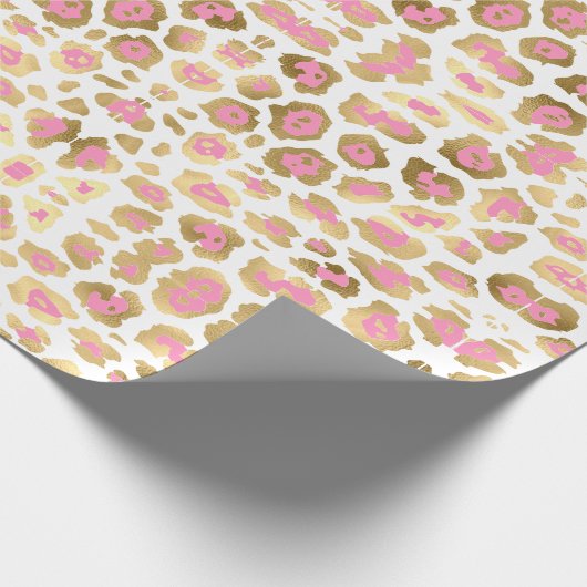 Elegante luipaardprint gouden folie roze witte gir cadeaupapier (Hoek)
