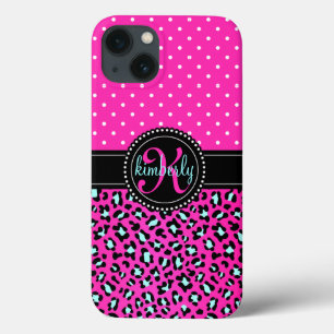 Elegante Luipaardprint Roze Stippen Meisjesachtig iPhone 13 Hoesje