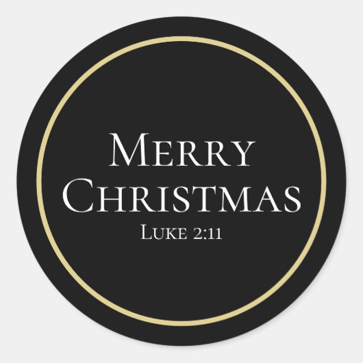 Elegante Luke 2:11 Zwart Goud Kerstmis Ronde Sticker (Voorkant)