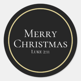 Elegante Luke 2:11 Zwart Goud Kerstmis Ronde Sticker