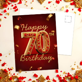 Elegante Luksueuze Rode en Gouden 70e Verjaardag Briefkaart