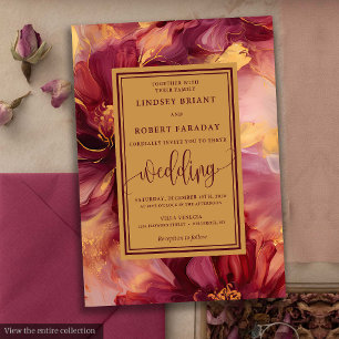 Elegante Lux Bourgondië Blush Gold Rozen bruiloft Kaart