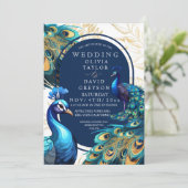 Elegante Lux Pauwflora Huwelijk  Kaart (Staand voorkant)