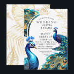 Elegante Lux Peacocks Flora Wedding Kaart<br><div class="desc">Moderne stijlvolle huwelijksuitnodiging met pauwen. Blauw groen en turquoise goud met gouden lijn,  klassiek schrift,  elegante en minimalistische kalligrafie ( imitatie zilverstof en goud). Mooie en elegante,  eenvoudige en moderne huwelijksuitnodiging.</div>