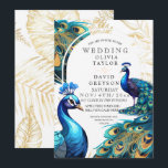Elegante Lux Peacocks Flora Wedding Kaart<br><div class="desc">Moderne stijlvolle huwelijksuitnodiging met pauwen. Blauw groen en turquoise goud met gouden lijn,  klassiek schrift,  elegante en minimalistische kalligrafie ( imitatie zilverstof en goud). Mooie en elegante,  eenvoudige en moderne huwelijksuitnodiging.</div>