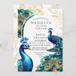 Elegante Lux Peacocks Flora Wedding Kaart